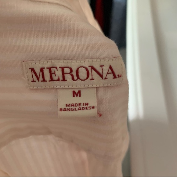Merona Lt Pink and White Striped Button Down Collar Women’s Shirt size Medium - Picture 7 of 8